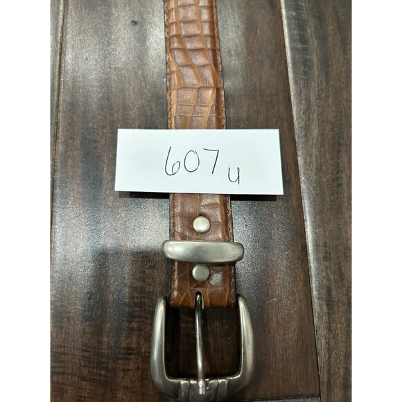 Croc Faux Leather Belt Brown Sz 10 Adjustable Single Prong Silver Buckle - Picture 7 of 8